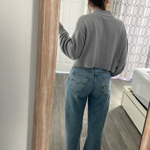 Sunday Best Mock Neck Cropped Sweater Blue - Picture 3 of 7